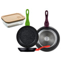 Set of 3 San Ignacio 20/24/28 forged aluminum frying pans induction compatible + 650ml borosilicate glass airtight container