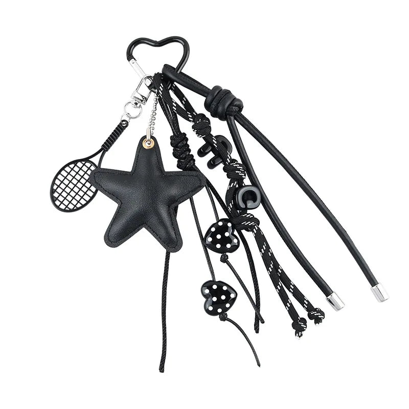 Mengda Creative Personality Starfish Letter Beaded Key Chain Black and White Two-color Car Key Pendant Stylish Decoration