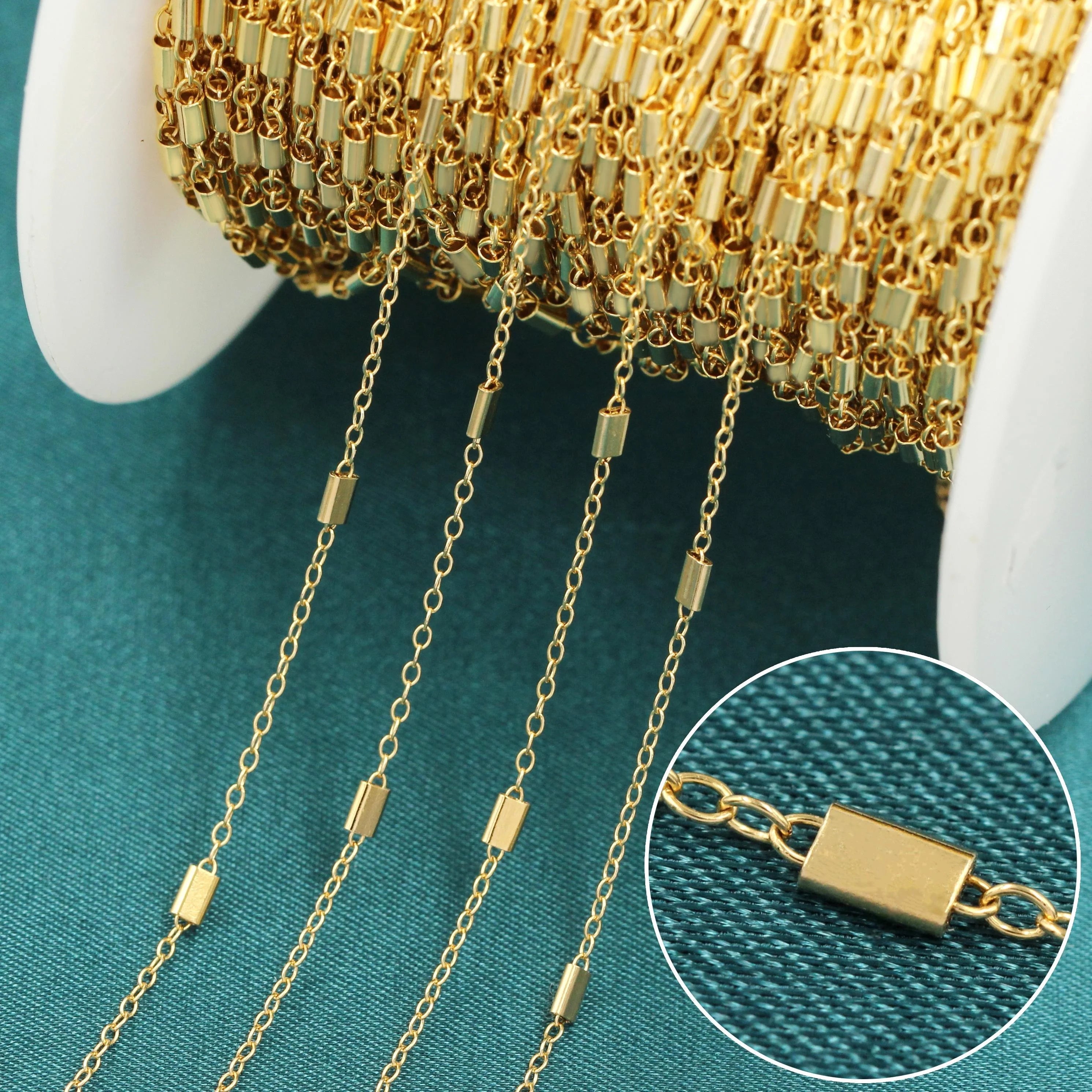 GP US Beaded Cable Chain W/ Rectangle Beads14K Gold Filled Permanent Jewelry Chains Making Bulk Chain Supplier Wholesale