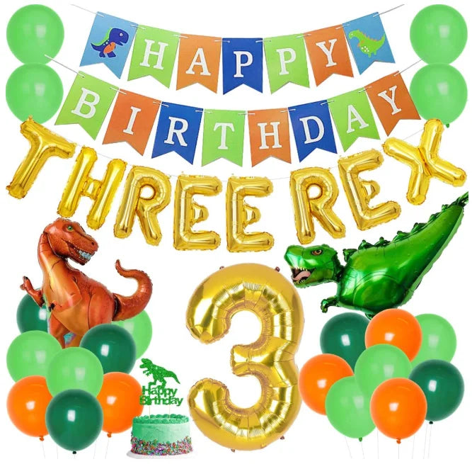 3rd Boy Three Rex Birthday Decorations Party Supplies 3 Year Old Three Rex Balloons Dinosaur Cake Topper Happy Birthday Banner