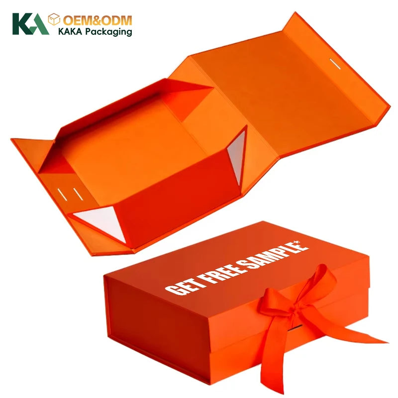 KAKA Luxury Collapsible Rigid Box Magnetic Closure with Ribbon Custom Folding Gift Packaging Box for Clothing