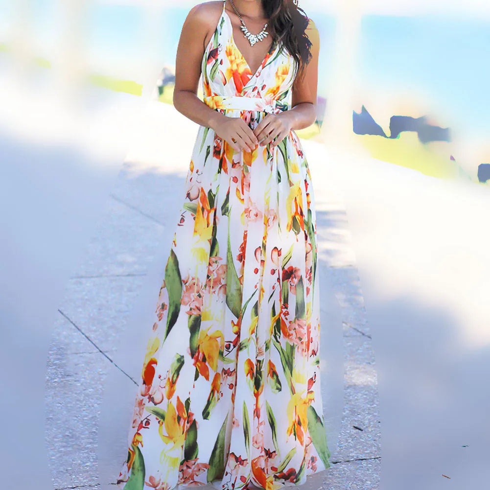 2025 European & American Spring-Summer New Arrivals: Women's Cross-Border Fashion Camisole Printed Beach Dress