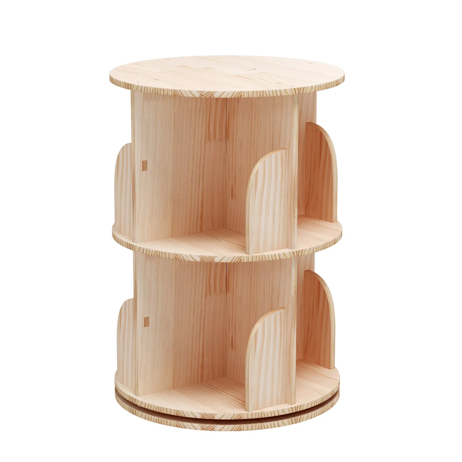 Multilevel Rotating Wooden Standing Type Bookshelf for Living Room 360-Degree Display Vertical Leg Bookcase Small Space Use
