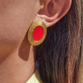 J&D Retro Charm Style 18K Gold Plated Stainless Steel Oval Shell Threaded Earrings for Women MegaBDM