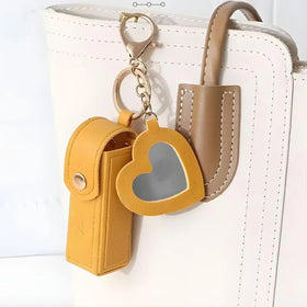 High Quality Pu Leather Lip Balm Holder Cosmetic Mirror Bag Accessories Women Girl Lipstick Cover Case With Makeup Mirror Gift