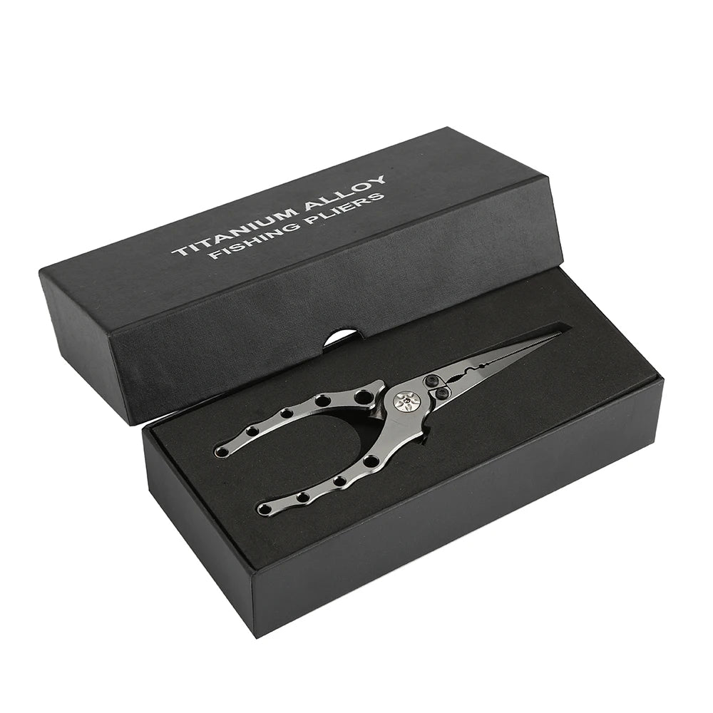 High-End Lightweight Titanium Alloy Fishing Pliers Custom Package in Black Box