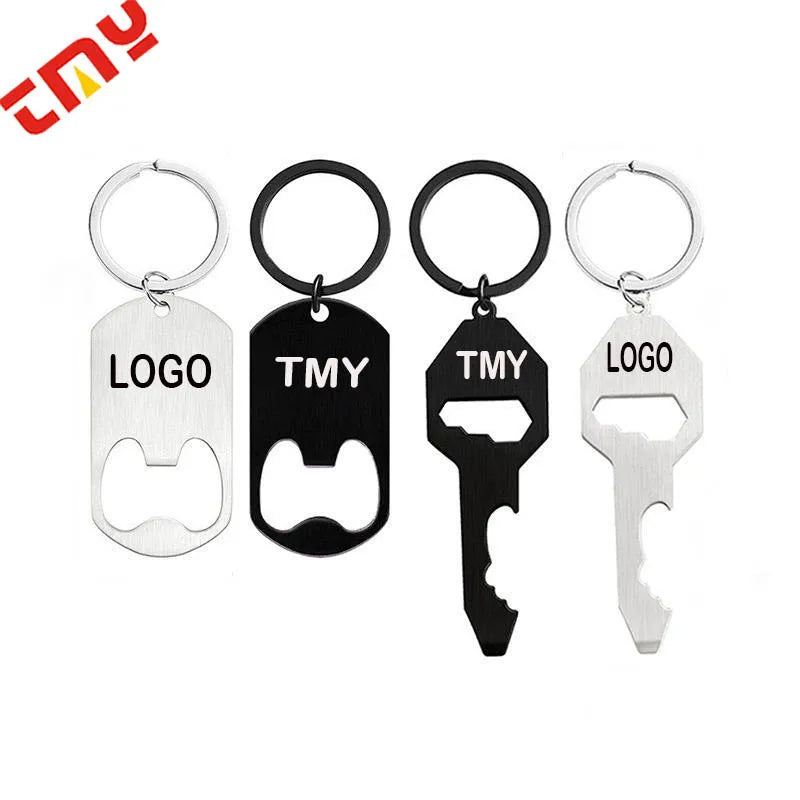 Customizable Personalized Laser Logo Metal Tag Convenient Stainless Steel Multi Functional Bottle Opener Metal Keychain