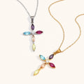 Dingran Dainty Women Fashion Jewelry Stainless Steel Gold Plated Colorful Zircon Cross Pendant Necklace