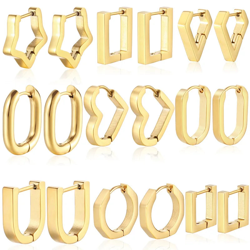 Popular Stainless Steel 18k Gold Plated Fine Piercing Jewelry Women Hoop Earrings Geometry Big Heart Earring for Jewelry Gift