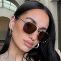 Custom Logo 2025 Fashion Vintage Men UV400 Brown Shades Metal Frame Square Sunglasses Double Beam Pilot Sunglasses Women