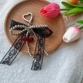 Cherry Charm Pearl Lace Bow Keychain Elegant Cherries Pearls Chain Ribbon Bowknot for Girl Wallet Bag Charms Accessories