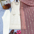 New TENNECY Designer Faux Georgette Set Heavy Embroidery Sequin Work Fully Stitched Top Bottom Dupatta Stretchable Reversible