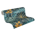 Made Germany Luxury Non Woven Floral Wallpaper Rolls Petrol Green Yellow Wash-Resistant Light Resistant for Living Room Kitchen
