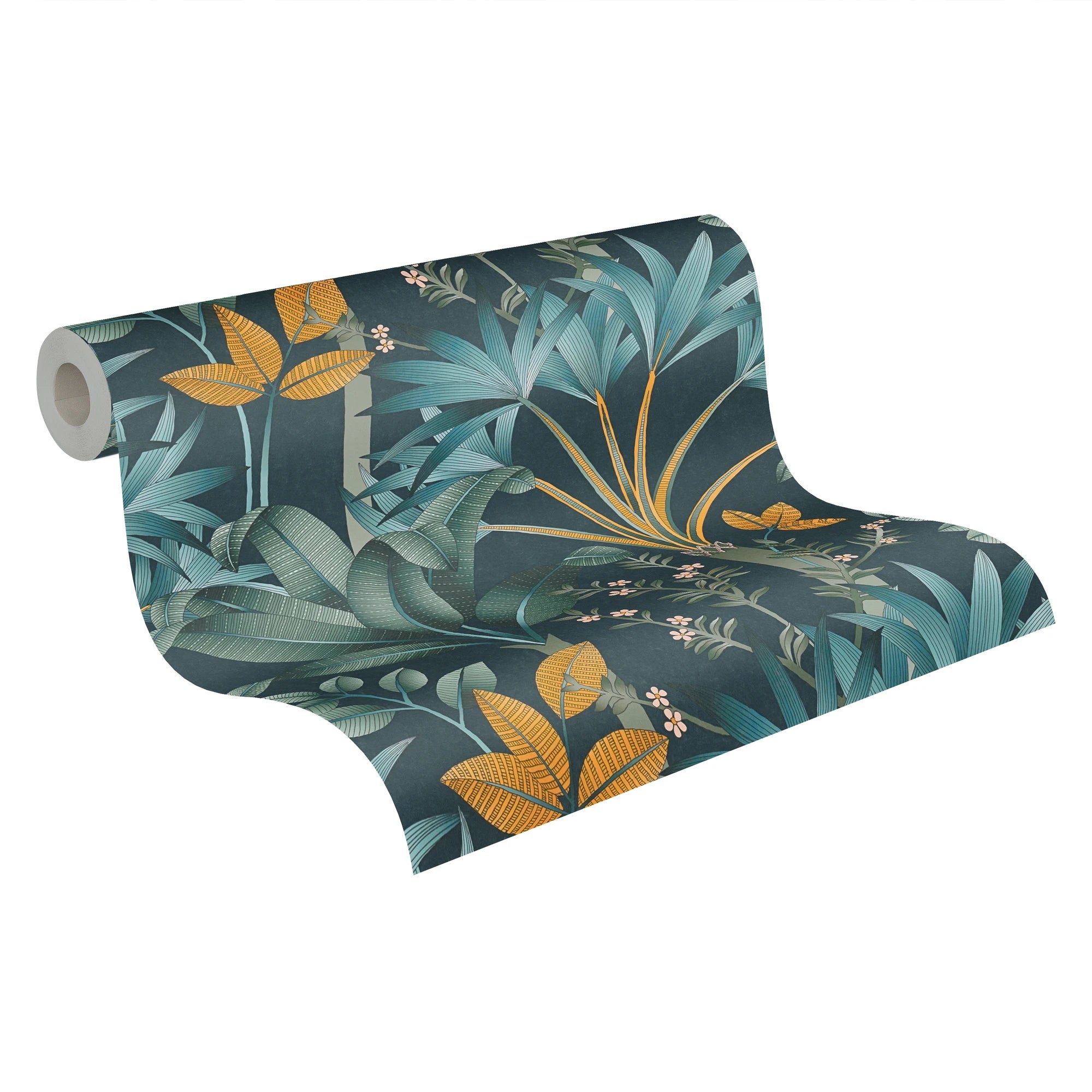 Made Germany Luxury Non Woven Floral Wallpaper Rolls Petrol Green Yellow Wash-Resistant Light Resistant for Living Room Kitchen
