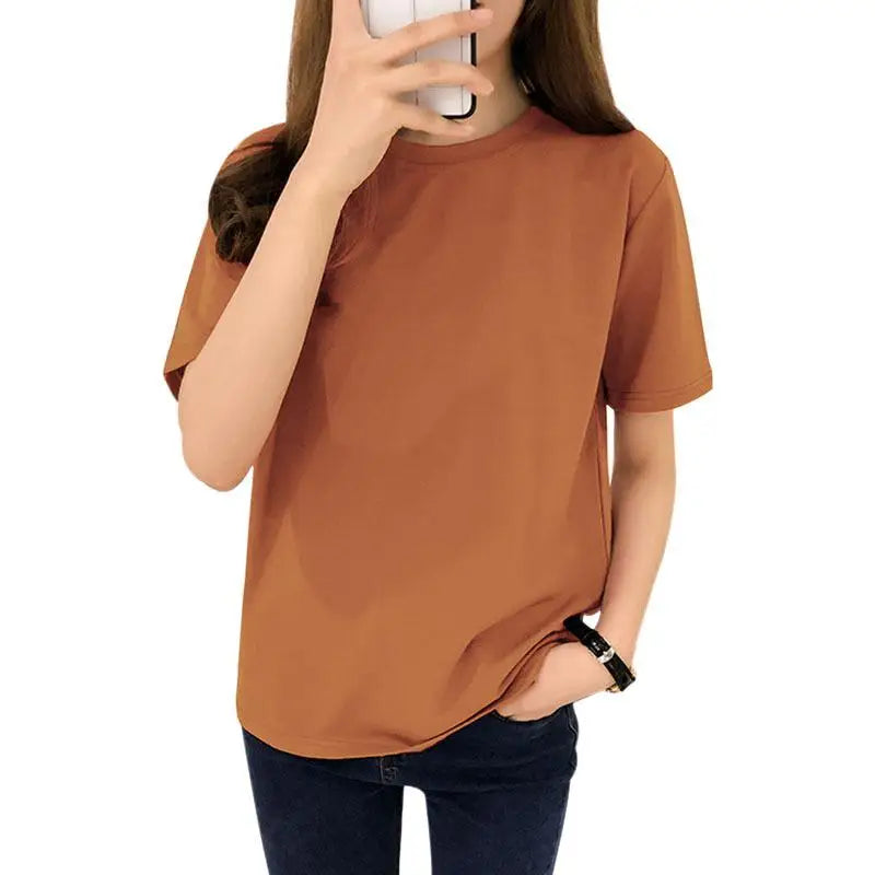 Women's Casual Crew Neck T-Shirt 100% Combed Cotton Pre-Washed Jersey Lace Letter Natural Waist Breathable Eco-Friendly 50