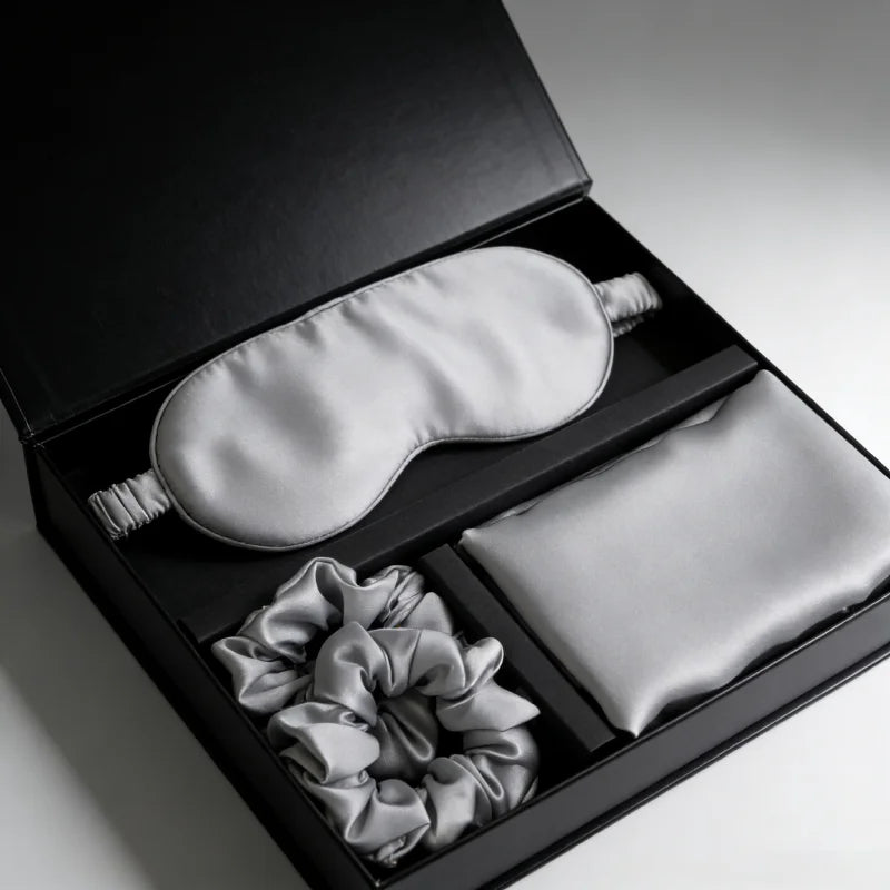 Custom Digital Printed Luxury 19 22 25 Momme 6A 100% Mulberry Silk Pillowcase Set with Eye Mask & Scrunchies Gift Set