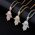 Iced Fashion Lab Rhodium Plated Zircon Round Brilliant Cut Pendant Necklace Hamsa Hand Charms Men Women Hip Hop Rope Chain