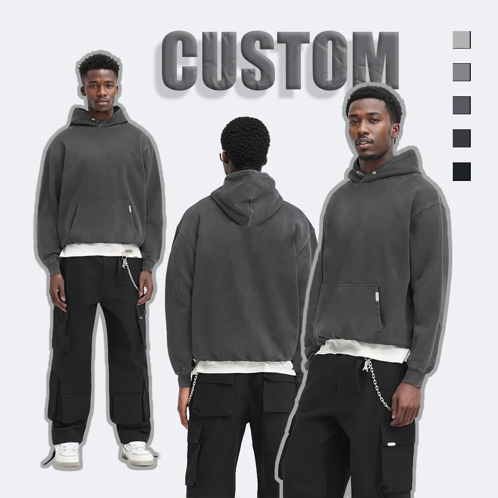 Wholesale 100% Cotton Men's Oversized Hoodies 500gsm Heavy Weight Streetwear Customizable Logo Design Hooded Collar