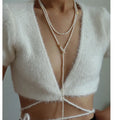 Aimgal Natural Freshwater Rice Pearl Body Chain Long Bikini Necklace Stylish for Party & Vacation Gift