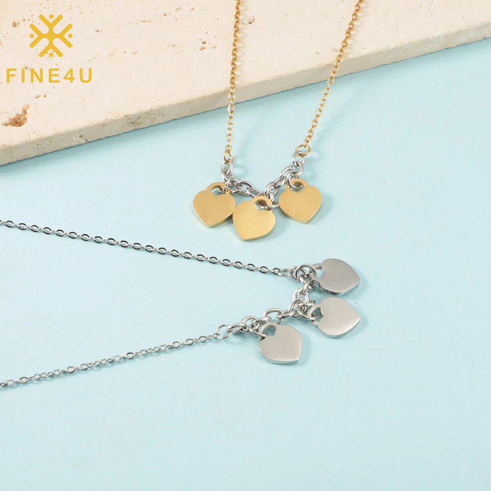 Wholesale Custom Stainless Steel Jewelry Blank Three Hearts Charms Necklace for Engraving DIY Fashion Best Friend Gift Necklace