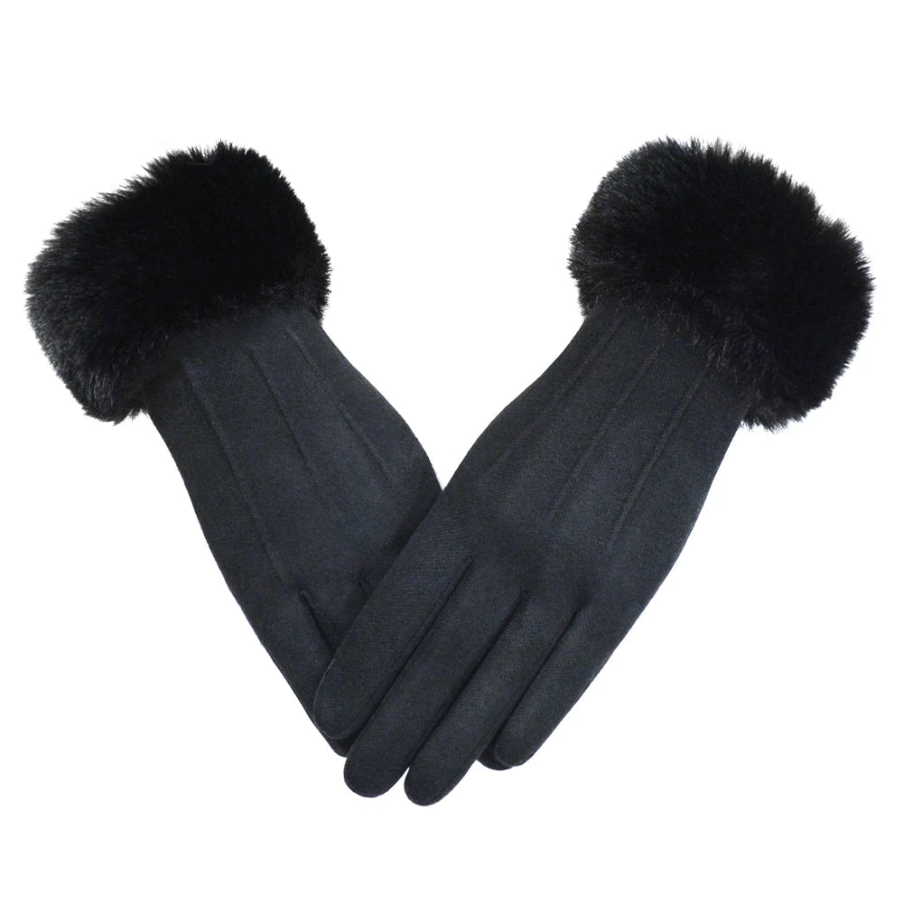 Factory Spot Wholesale Fashion Ladies Winter Warm Gloves Faux Rabbit Cuff Gloves Outdoor Warm Women Gloves Touch Screen