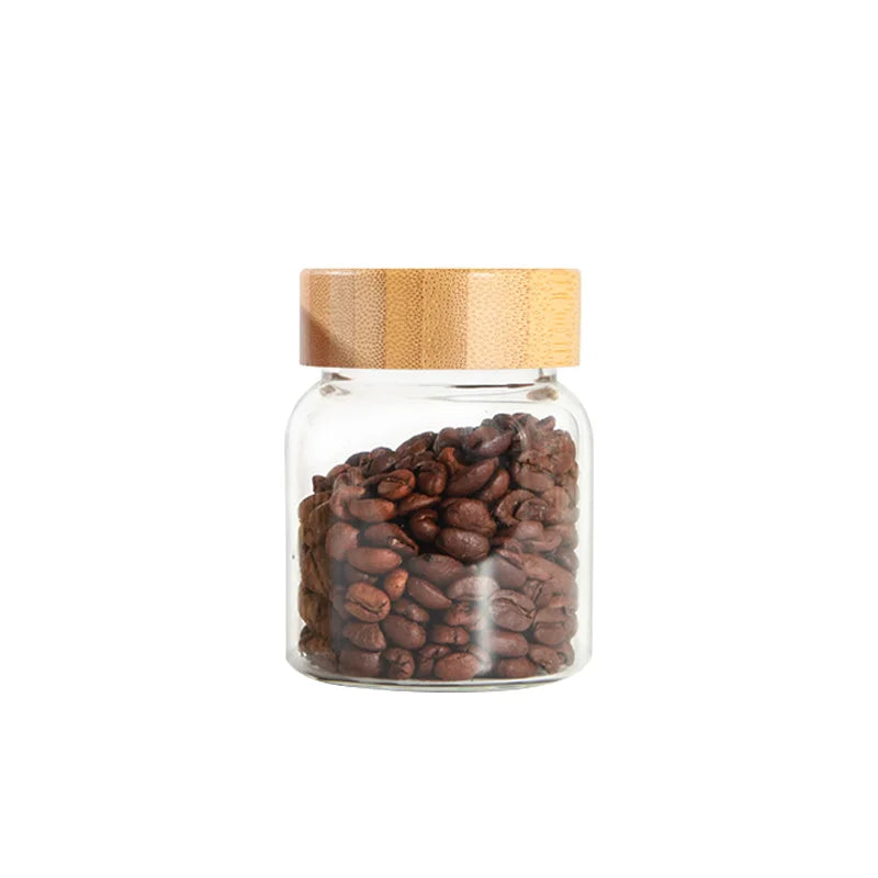 Factory Wholesale in Stock 190ml Airtight Round Shape Empty Borosilicate Glass Food Storage Jar with Bamboo Screw Lids