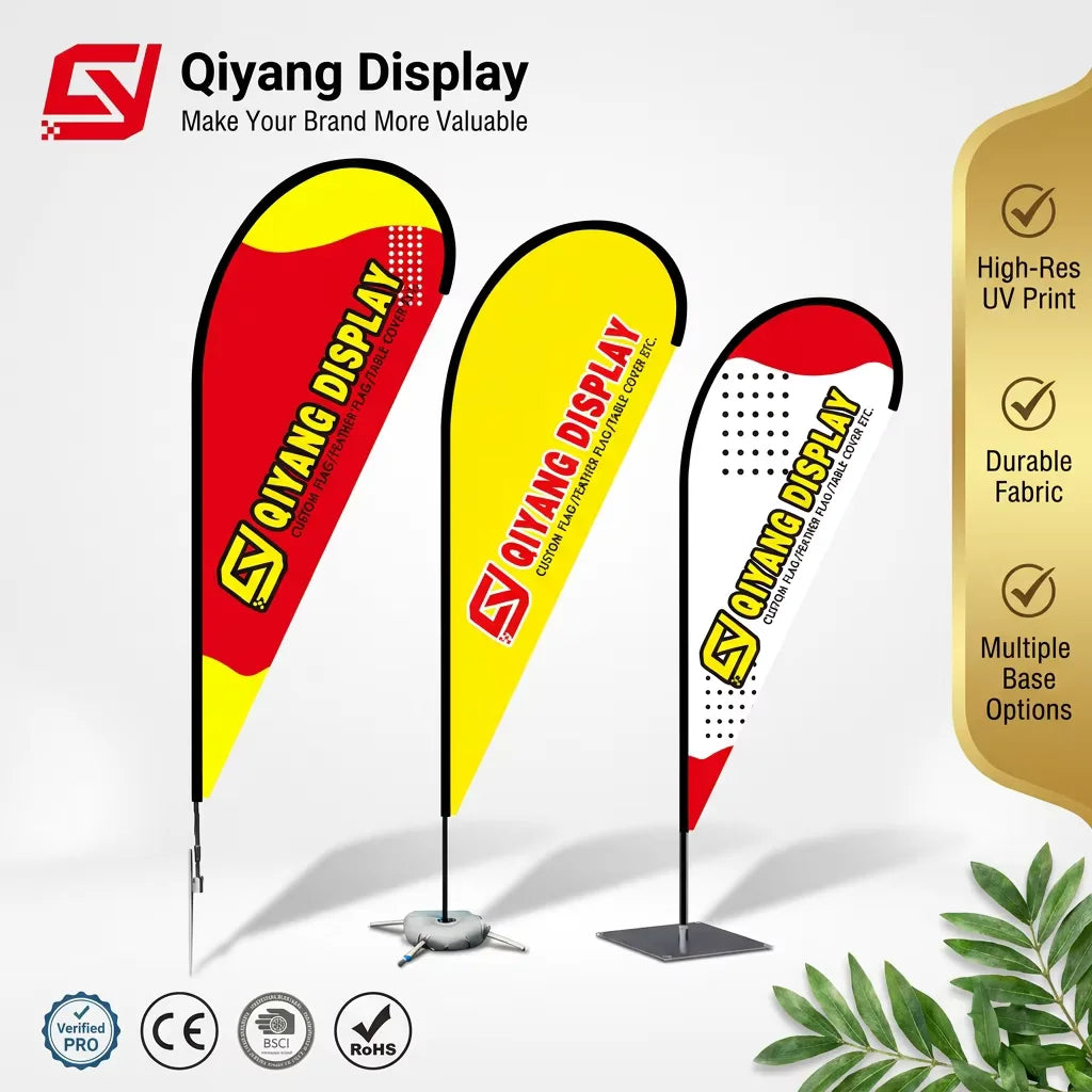 Outdoor Flying Banner Promotion Custom Printed Advertising Feather Teardrop Flag Bali Bow Beach Flag with Corss Base