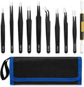 10 PCS Precision Stainless Steel ESD Anti-Static Tweezers Set Electronics Soldering Jewelry Making Laboratory Crafts Pliers Kit