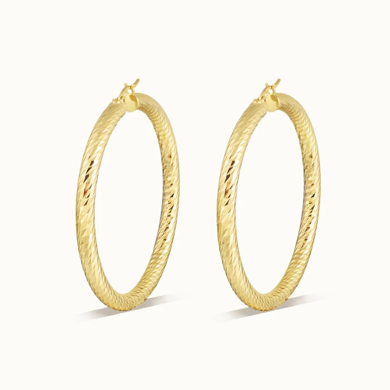 New Trending New 18K Gold Plated Earrings Minimalist Fashion Diamond Cut Hoop Earrings Jewelry for Women