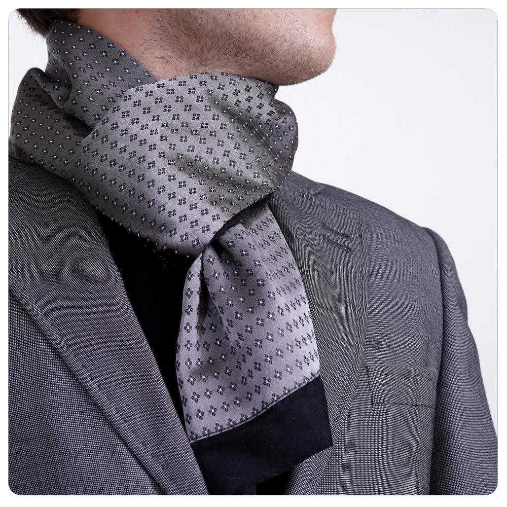 Exve Exclusive Elegant Double-Sided Gray Silver Floral Jacquard Woven Traditional Turkey Scarf & Shawl