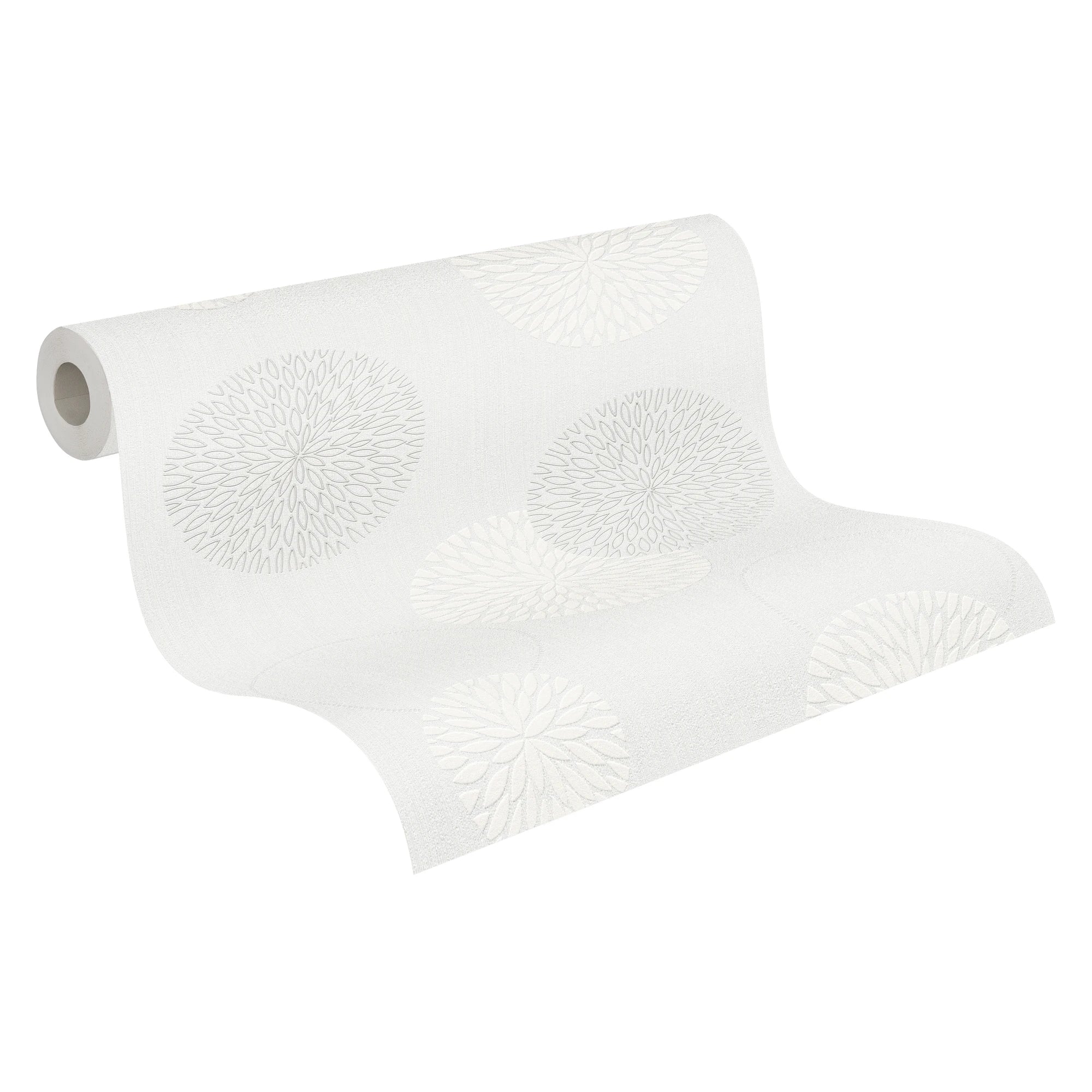 Made in Germany - Wallpaper rolls Floral Circles Cream White - Non Woven Vinyl - Graphic Wallpaper Floral - 1005 x 053 m