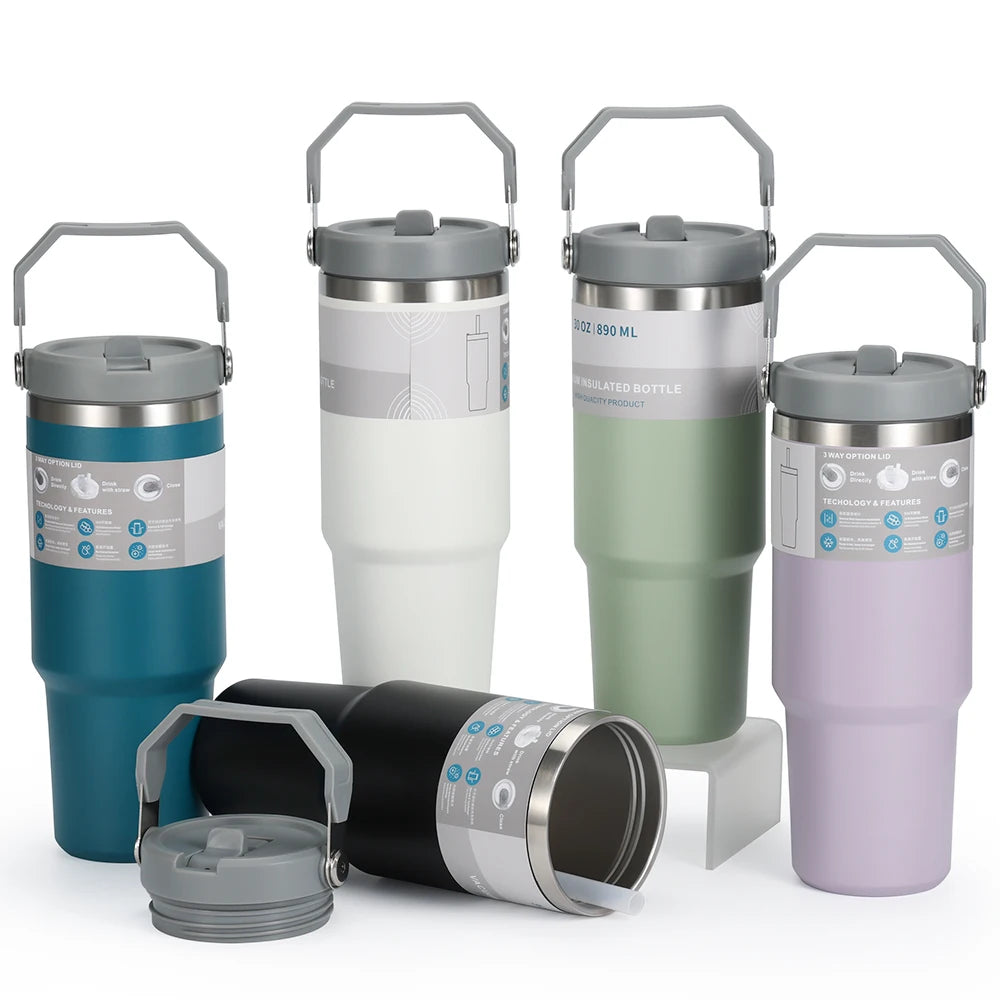 304 Stainless Steel Stickers for Tumblers 600ML Double Wall Mug Vacuum Flask Insulated Tumbler Nice With Lid and Handle