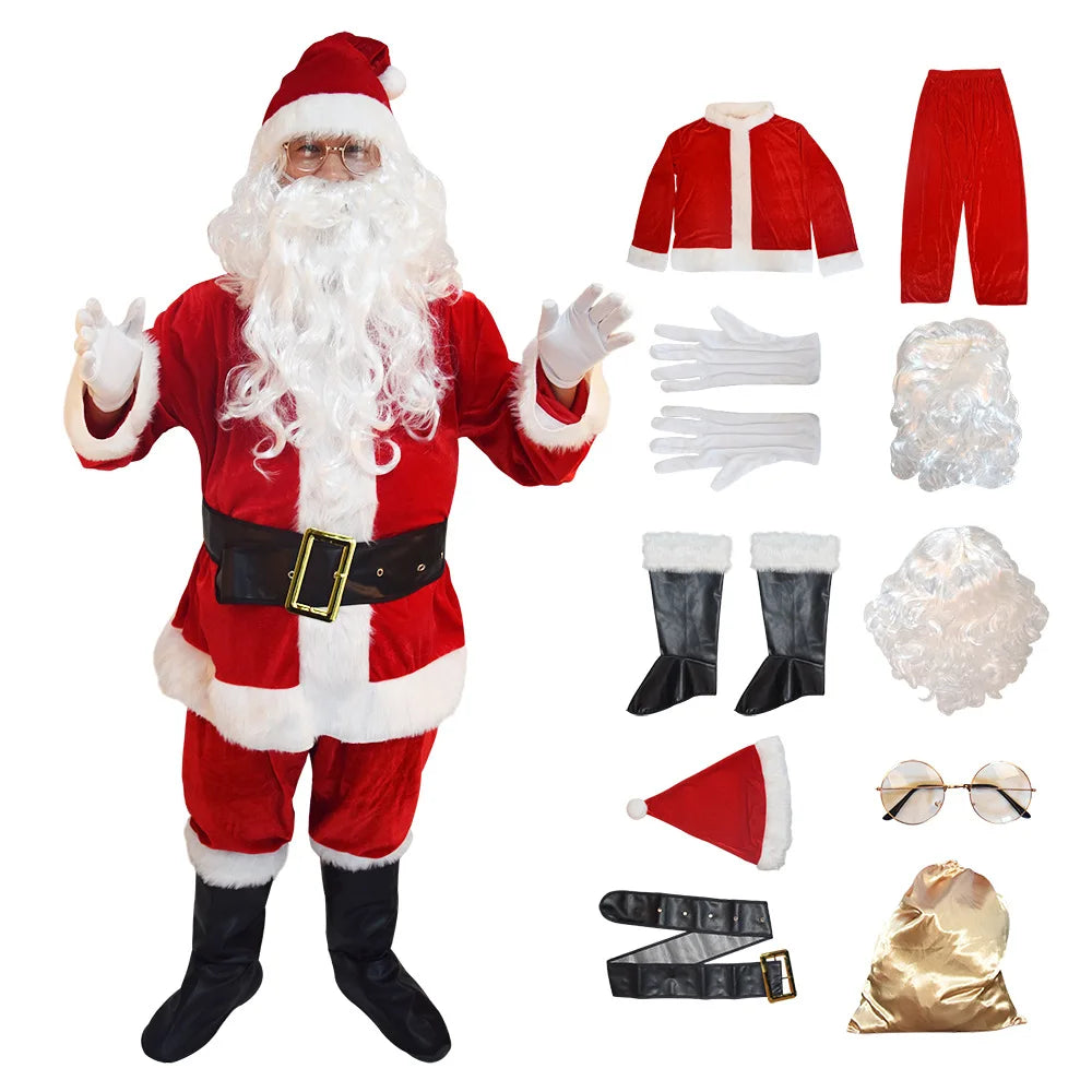 Christmas Santa Deluxe Velvet Plush Costume Christmas Festival Male Santa Claus Costumes Suits for Adults MegaBDM