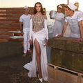 Jancember SCZ193 Sexy Slit Satin Mermaid Party Women's Evening Formal Dresses