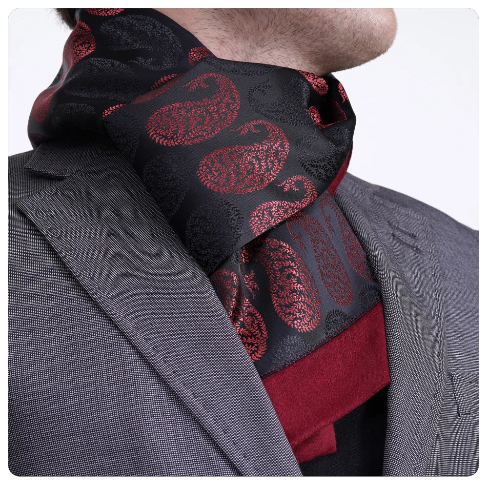 Exve Exclusive Elegant Black and Red Jacquard Woven Double-Sided Scarf with Shawl Pattern Knitted Accessory AE3480