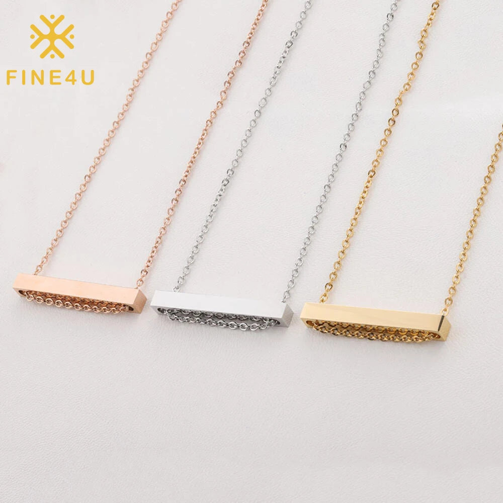 Personalized Custom Jewelry Gold Plated Vertical Stainless Steel Blank Horizontal 3D Bar Pendant Engraved Name Necklace