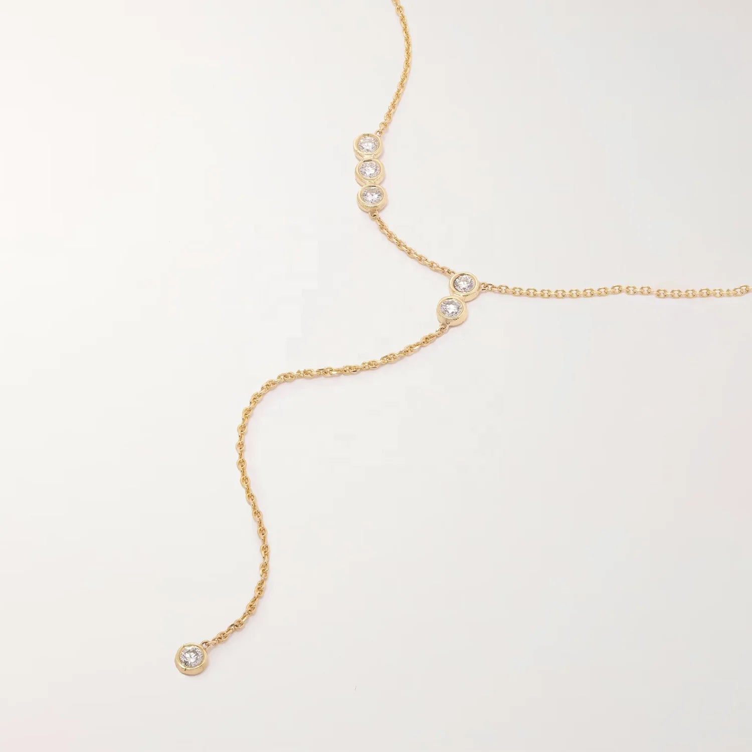 LOZRUNVE 925 Silver Fashion Collection Minimalist Bezel Diamond CZ Lariat Necklace
