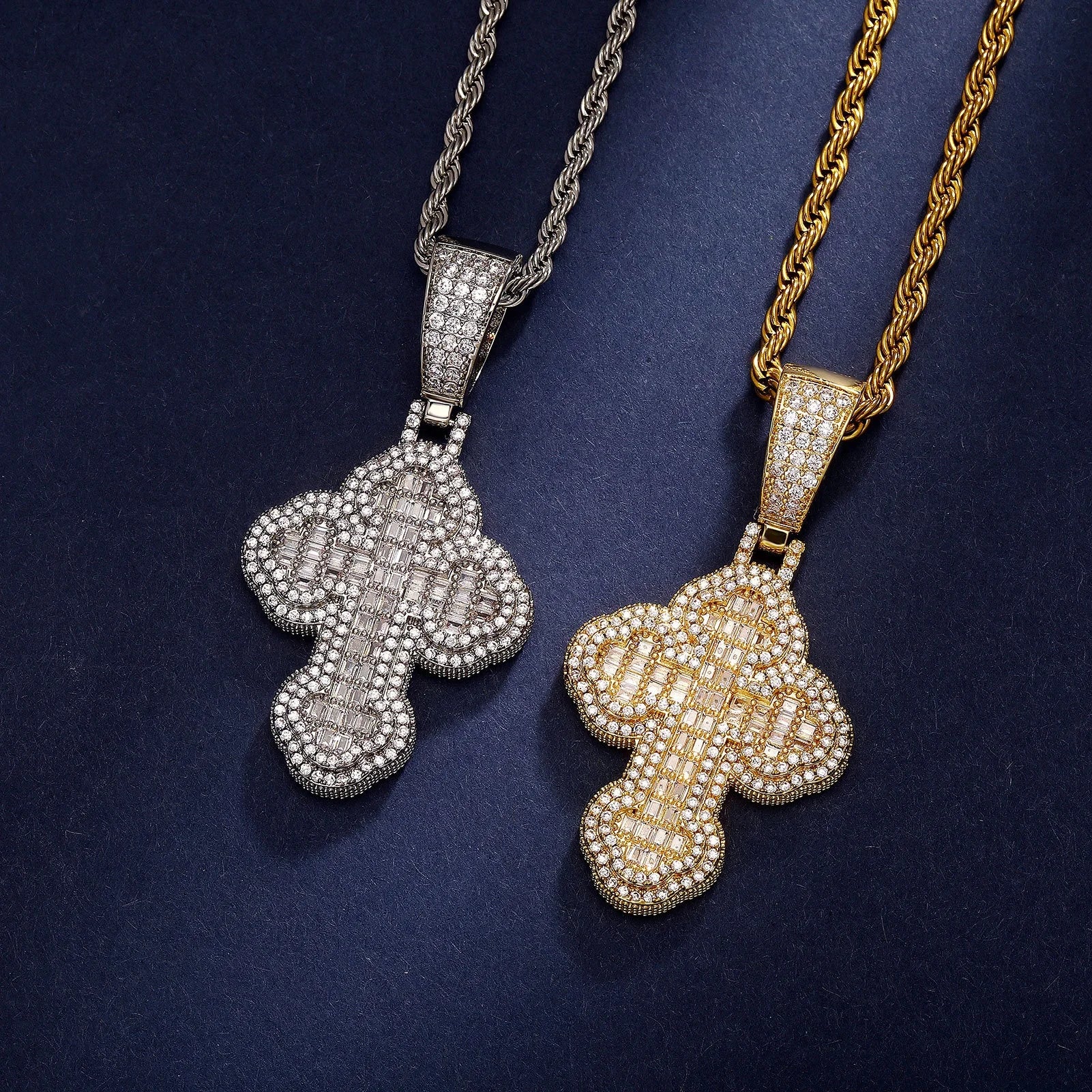 Iced Out Square Cubic Zirconia Cross Pendant Men Women Gift Hip Hop Trend Cloud Design Crucifix Charm Necklace CZ Rapper Jewelry