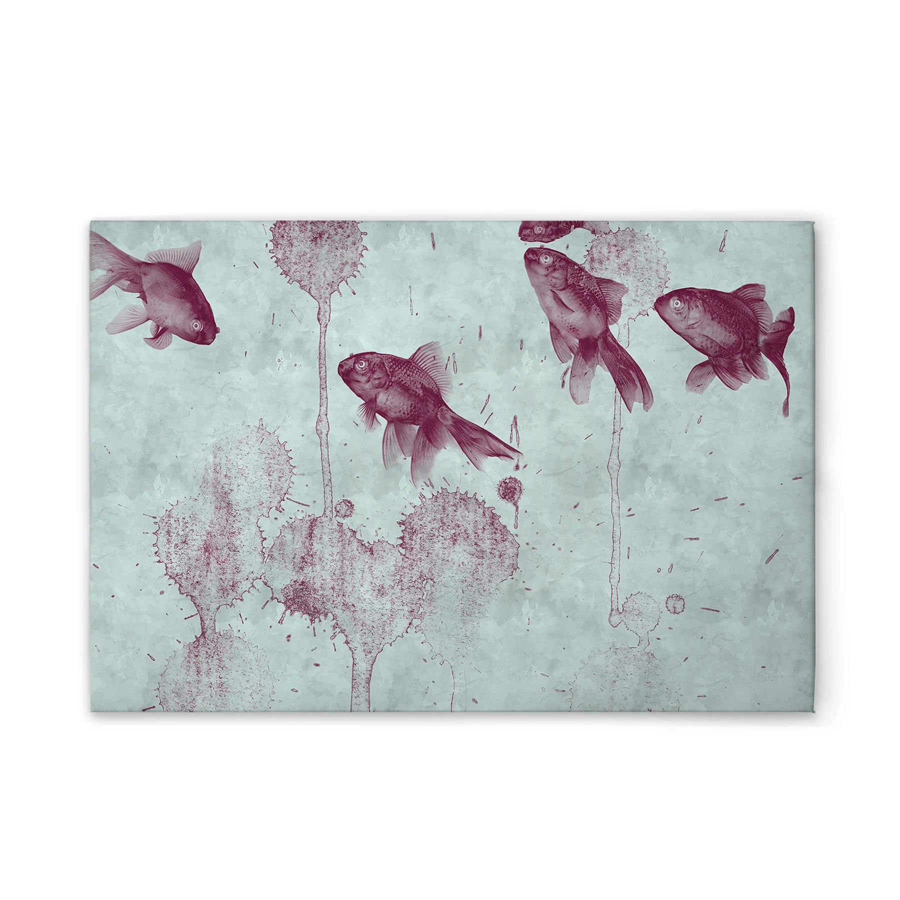 Made In Germany - Home Decor Canvas Picture Fish Painting - Wall Mural In Blue And Violet - Canvas Picture On Stretcher Frame