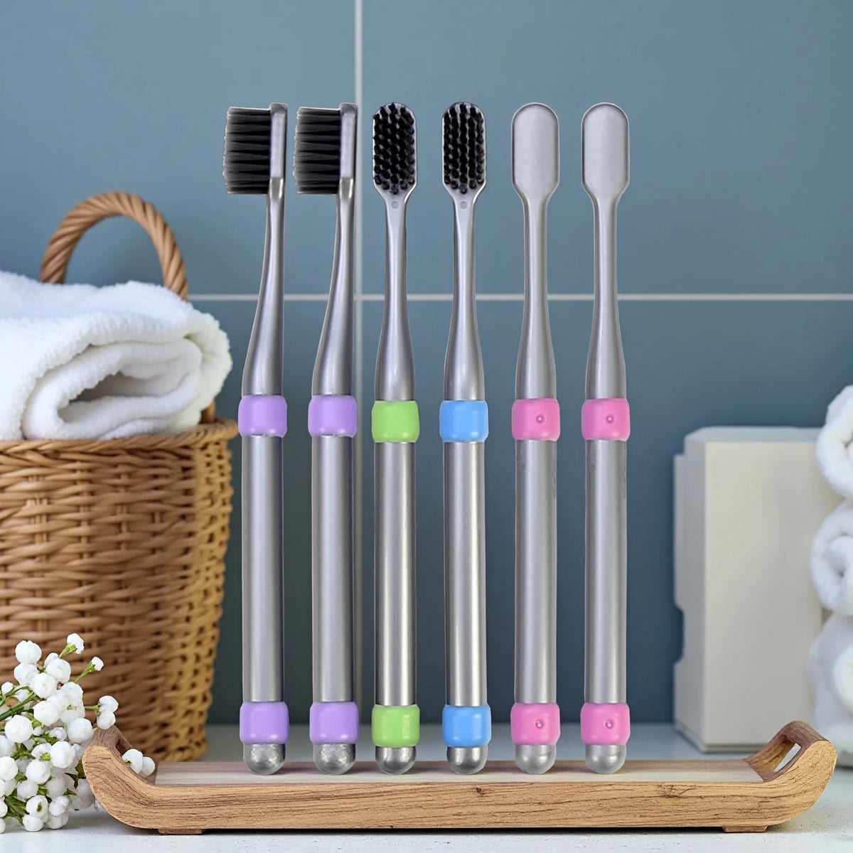 Soft Charcoal Bristles Plastic Toothbrush Tapered PBT Filaments in Blister Card Package OEM Acceptable Direct Factory MegaBDM