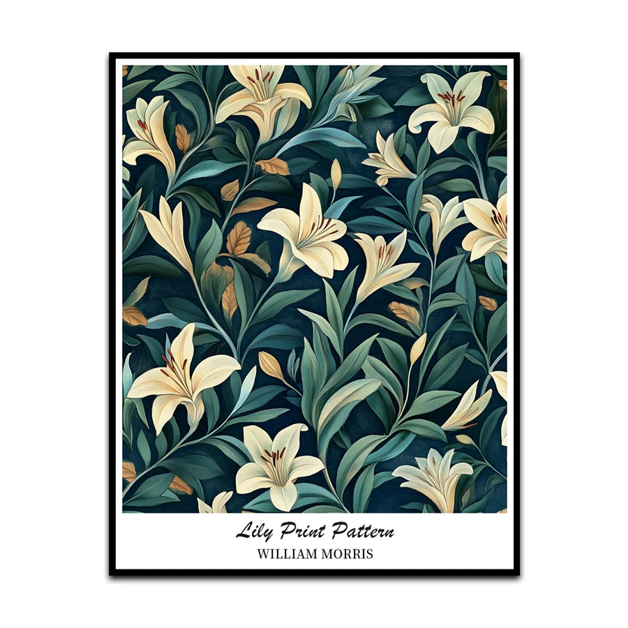 Wholesale Modern Hot Selling Abstract Printing Leaf Flowers Lily Patterns Morris Style Canvas Art Prints for Hotel Projects