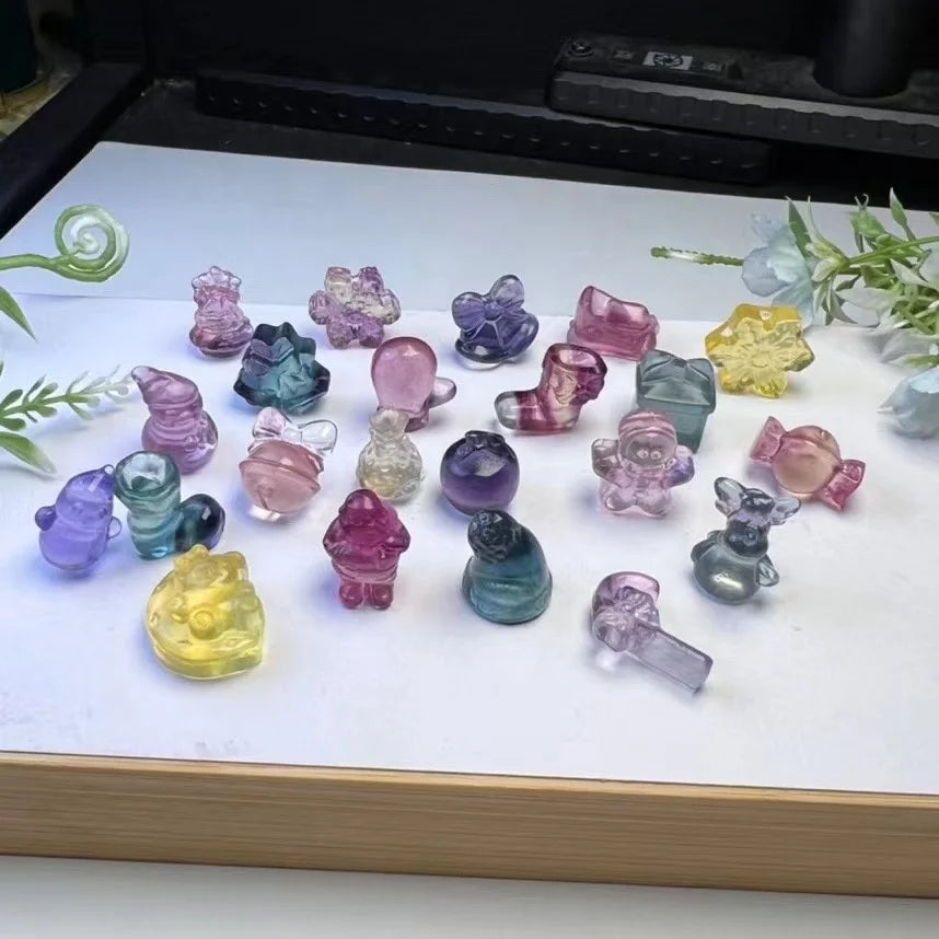 Wholesale Natural Hand Carved Christmas Mini Rainbow Fluorite Crystal Carving Animal Elephant for Decoration