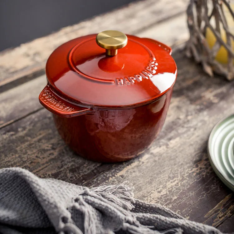 Colorful Enamel Covered Paella Pans Round Cooking Pot Set with Cast Iron Lid Double Handles Eco-Friendly