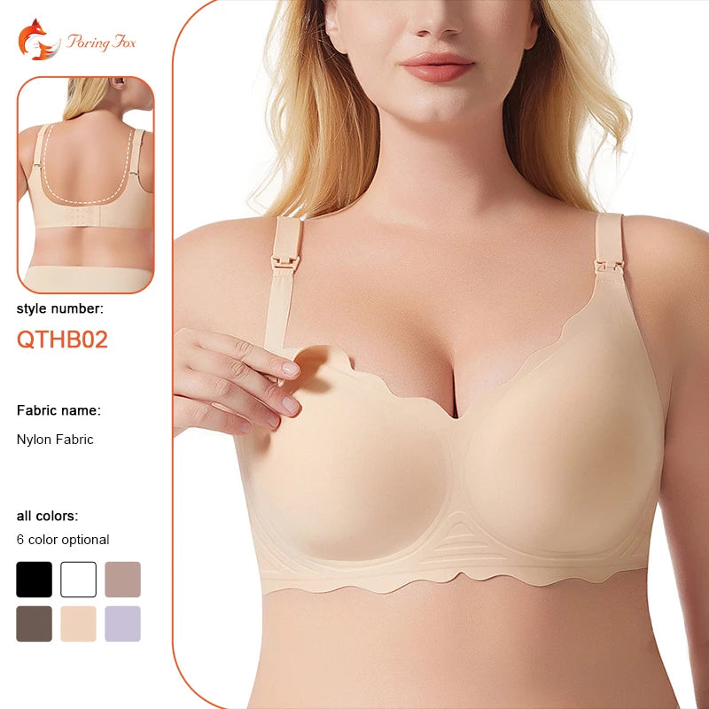 Women's Plus Size Thin Seamless Wire Free Summer Knitted Nursing Bra Fashion Wave Adjustable Straps Comfortable Breastfeeding