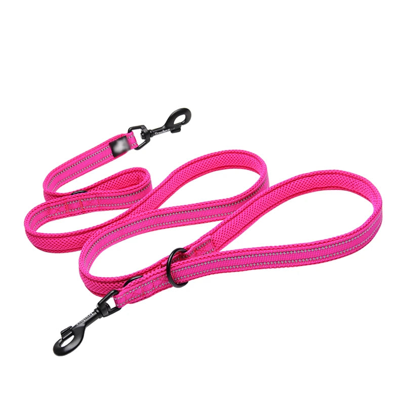 OEM Custom Logo Reflective Pet Manufacturer Wholesale Durable Polyester Nylon Double Dog Leash Retractable Breathable Pet Leash