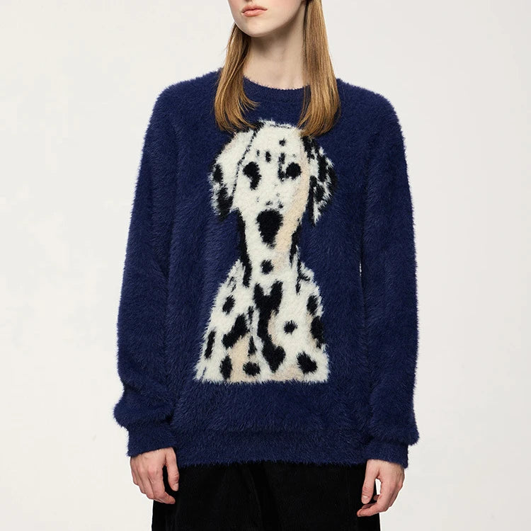 Custom Dalmatian Jacquard Sweater Autumn and Winter New Trendy Brand Loose Fit Round Neck Knitted Top