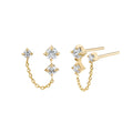 S925 Sterling Silver Ins Chain Tassel 5a Zirconia Stone Ear Wire Double Stud Earrings 18k Jewelry