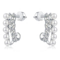 New Silver Color Double-Layer Crystal Pearl Bright White Zirconia Stud Earrings Women's Jewelry Factory Wholesale MegaBDM