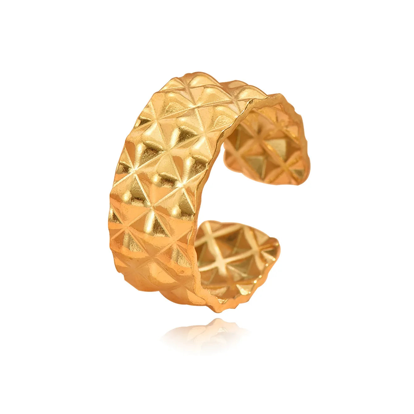 Fenyi Wholesale Jewelry Retro Classic Non-fading Geometric Diamond Texture Design Stainless Steel Gold-plated Open Ring