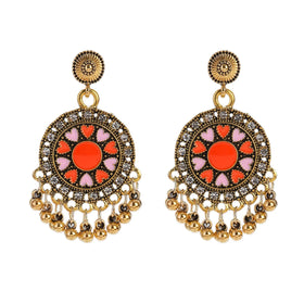 Vintage Color Heart Shape Gold Carved Flower Dangle Earring Classic Tassel Drop Dangle Ethnic Earring for Women Indian Jewelry